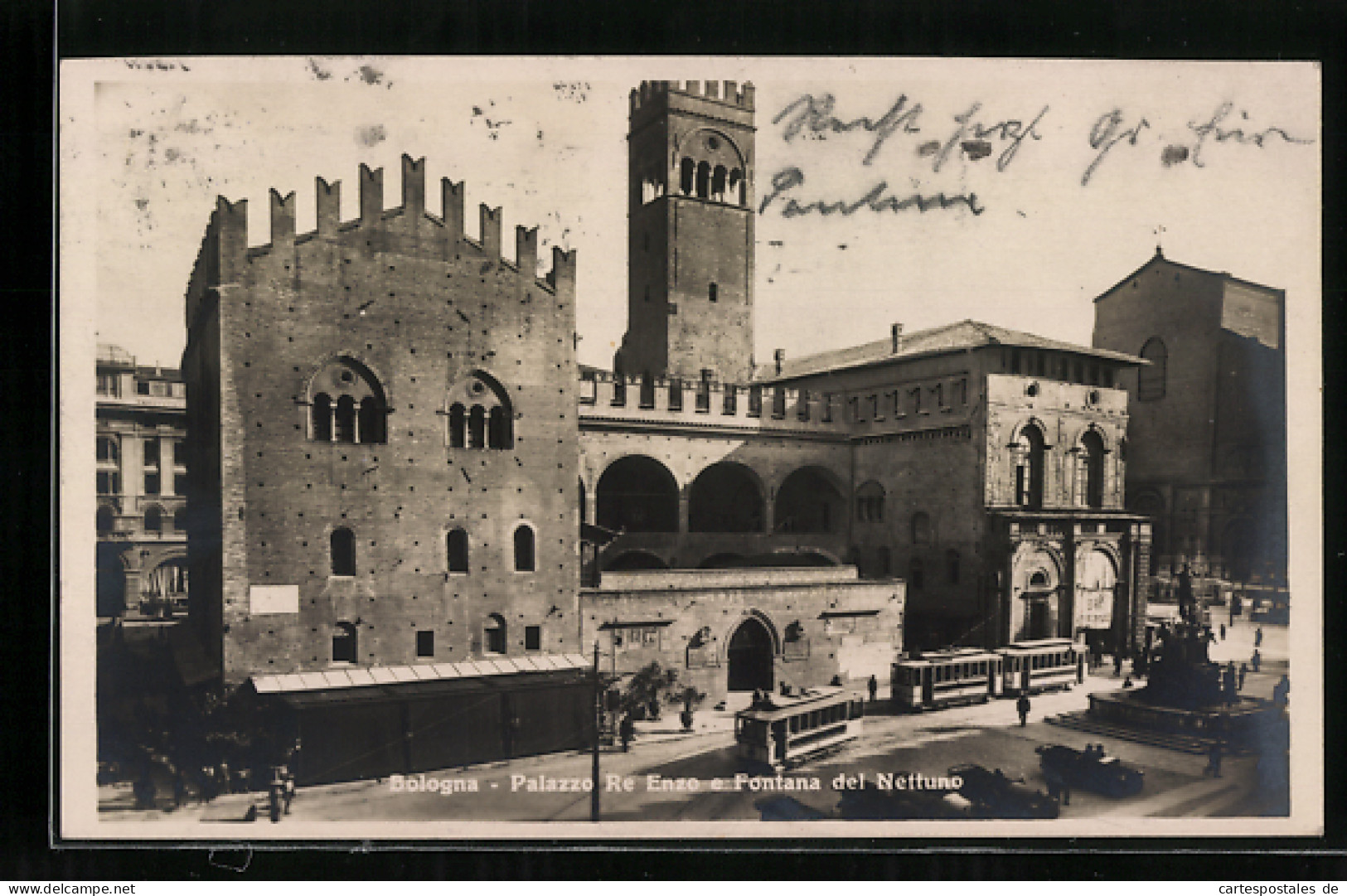 AK Bologna, Palazzo Re Enzo E Fontana Del Nettuno Mit Strassenbahn  - Tranvía