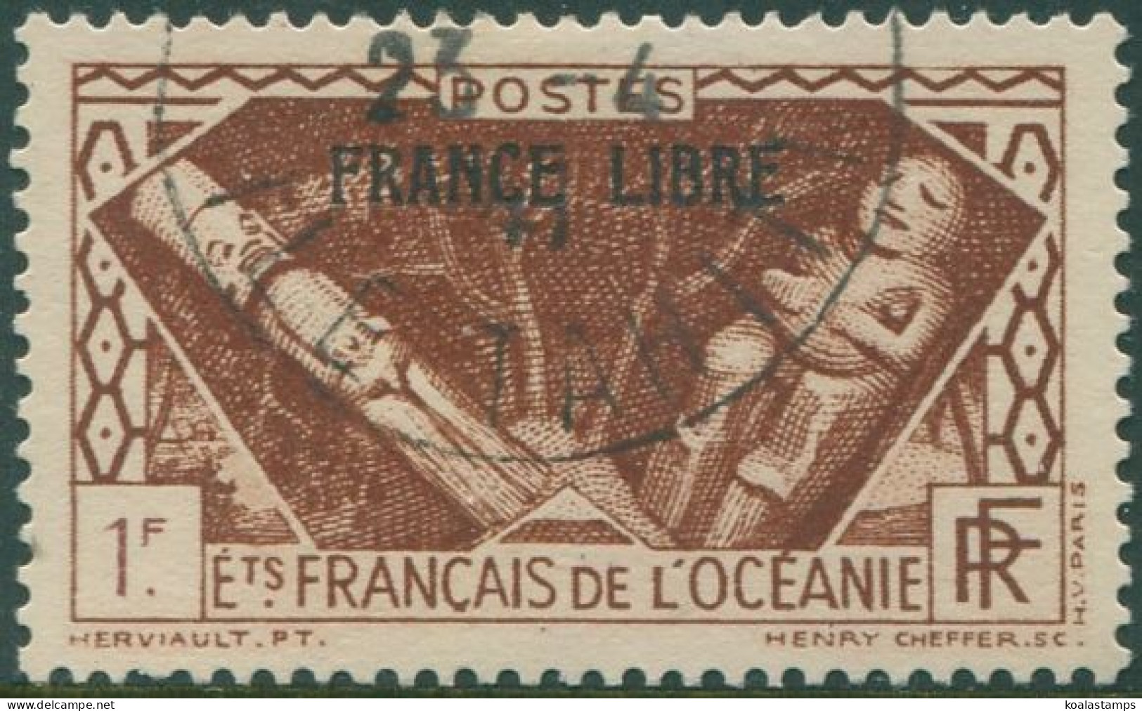 French Oceania 1941 SG140 1f Brown Adherence To General De Gaulle Ovpt FRANCE LI - Other & Unclassified