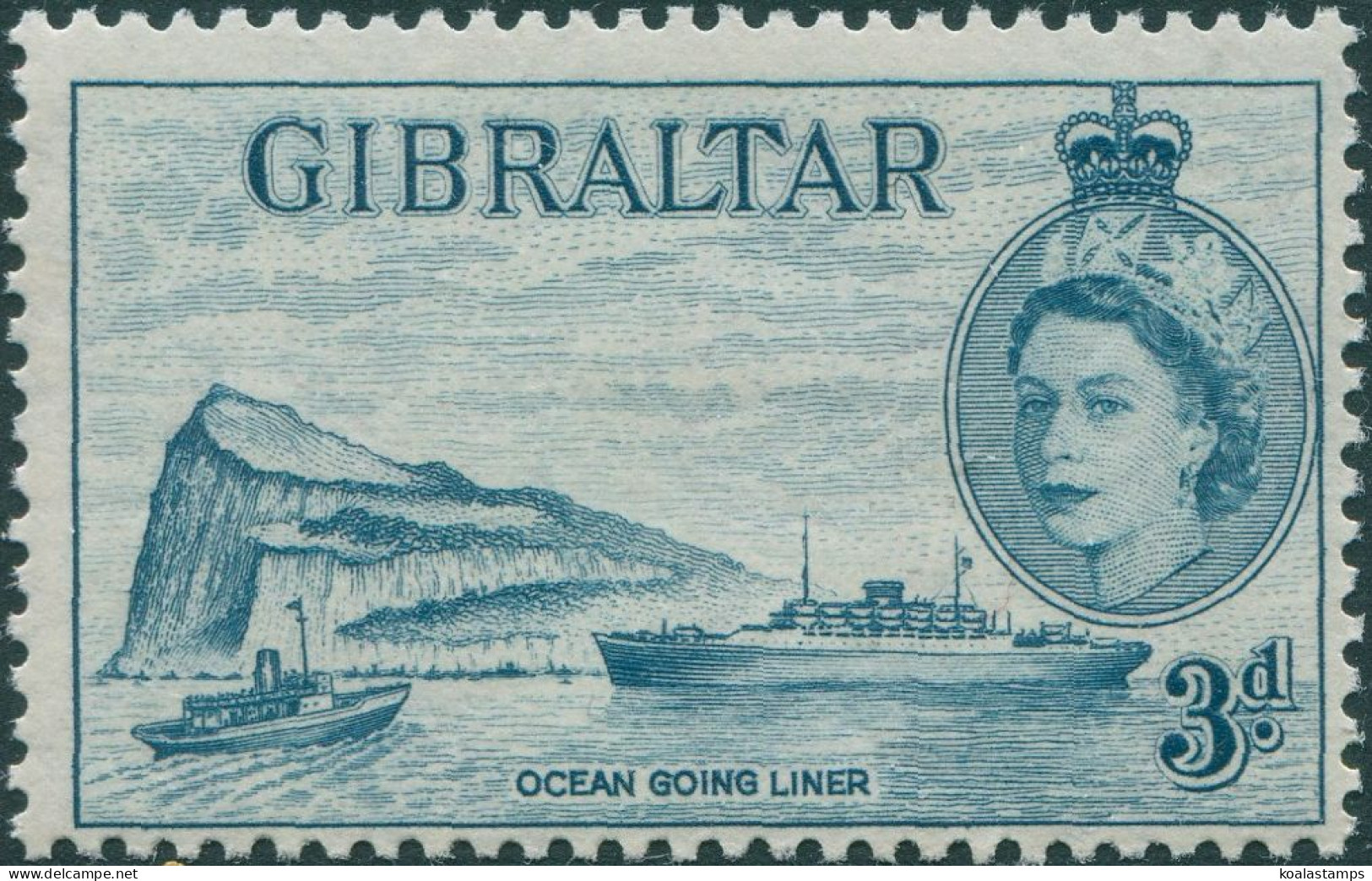 Gibraltar 1953 SG150 3d Blue Ocean Liner QEII MLH - Gibilterra