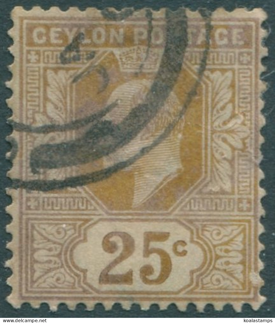Ceylon 1903 SG272 25c Bistre KEVII Crown CA Wmk FU (amd) - Sri Lanka (Ceylan) (1948-...)