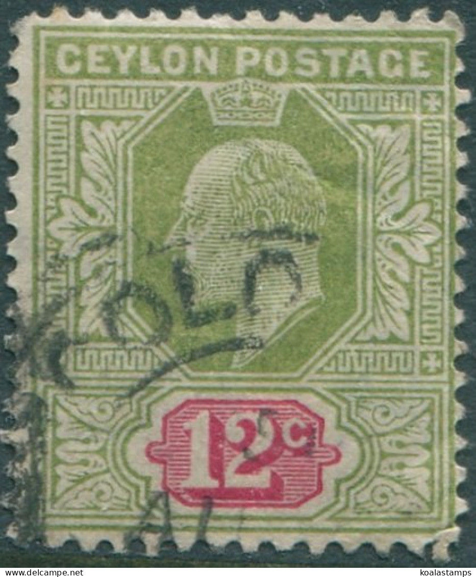 Ceylon 1904 SG282 12c Sage-green And Rosine KEVII Mult Crown CA Wmk FU (amd) - Sri Lanka (Ceylon) (1948-...)