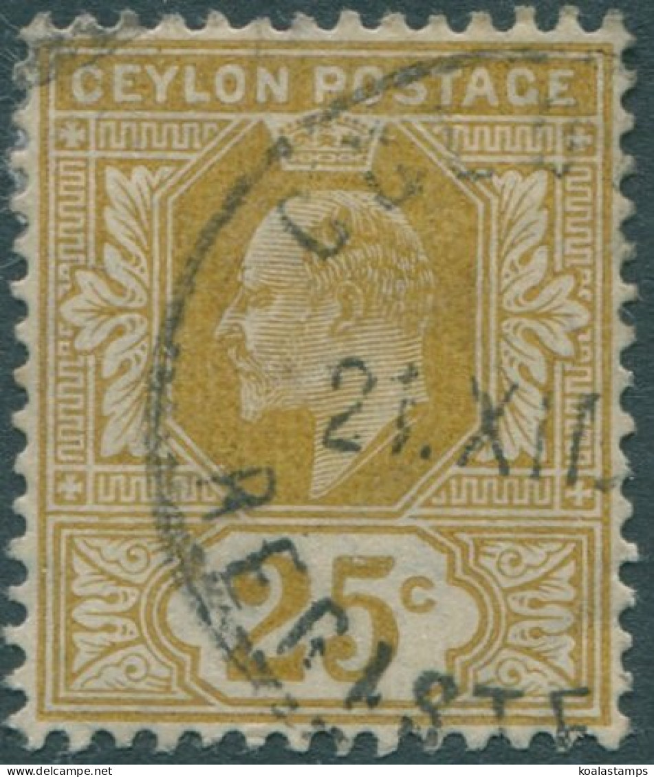 Ceylon 1904 SG284 25c Bistre KEVII Mult Crown CA Wmk #1 FU (amd) - Sri Lanka (Ceylan) (1948-...)