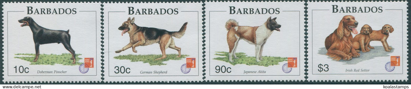Barbados 1997 SG1101-1104 Hong Kong Stamp Exhibition Dogs Set MNH - Barbados (1966-...)