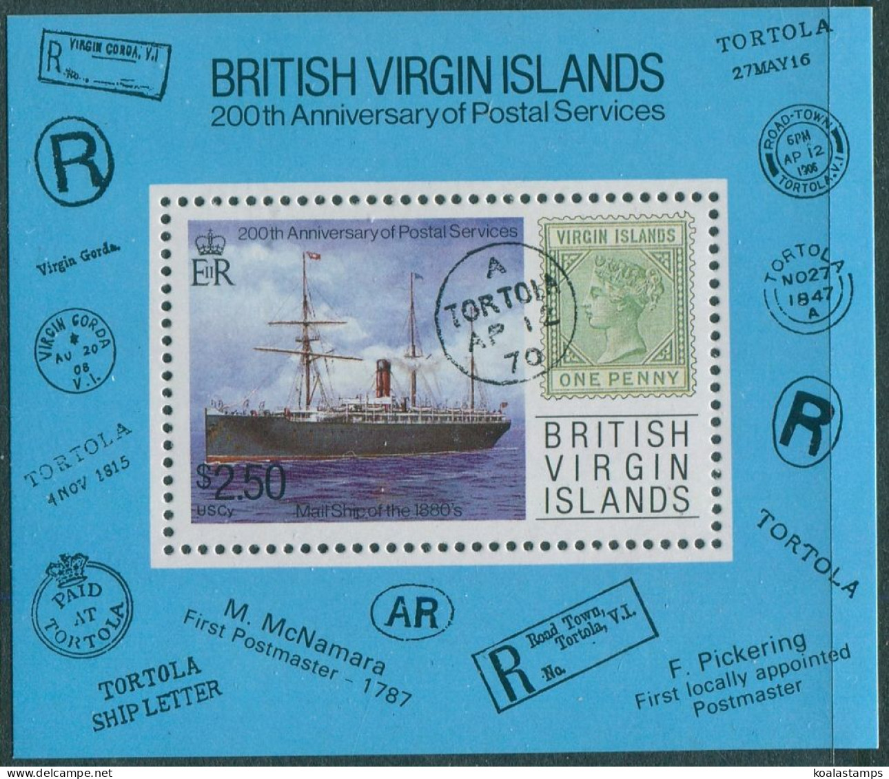 British Virgin Islands 1987 SG666 Postal Services Mail Ship MS MNH - British Virgin Islands