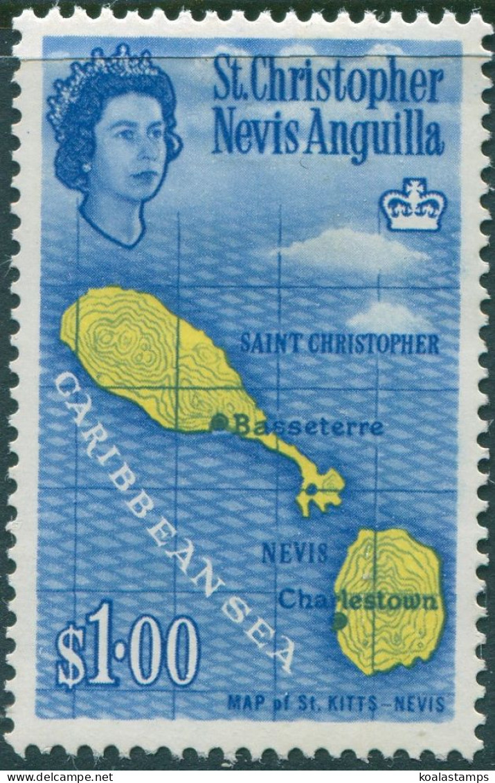 St Kitts Nevis 1963 SG142 $1 Map MLH - St.Kitts-et-Nevis ( 1983-...)