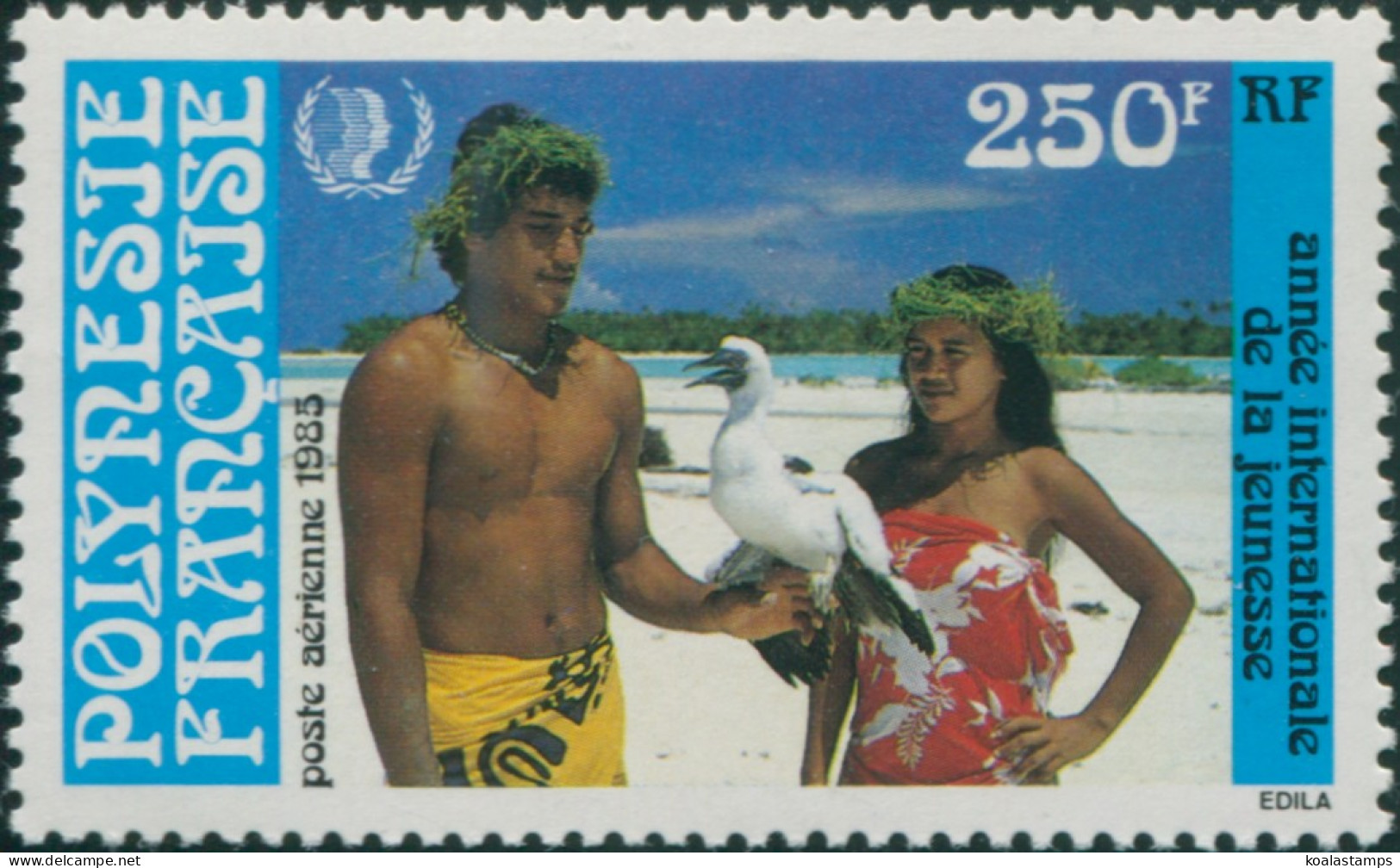 French Polynesia 1985 Sc#C214,SG457 250f Couple Holding Blue-faced Booby MLH - Altri & Non Classificati