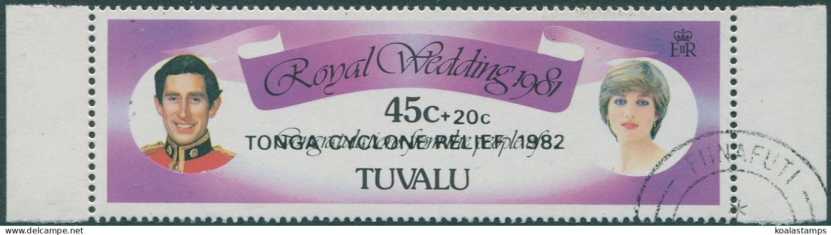 Tuvalu 1982 SG188 45c Charles And Diana Cyclone Relief Surcharge FU - Tuvalu (fr. Elliceinseln)