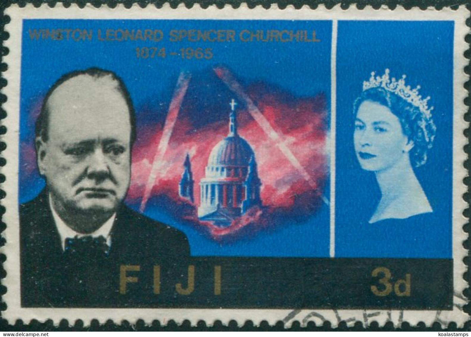 Fiji 1966 SG345 3d Sir Winston Churchill QEII FU - Fiji (1970-...)