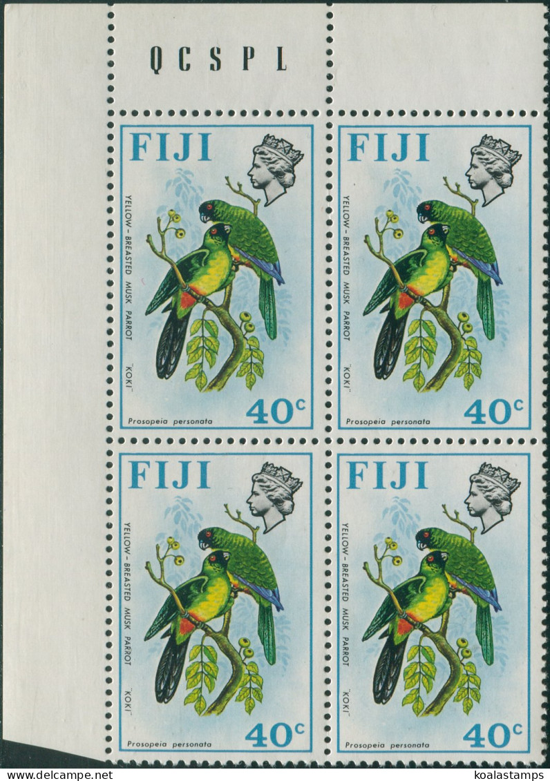 Fiji 1971 SG447 40c Yellow-breasted Musk Parrot Corner Block MNH - Fiji (1970-...)
