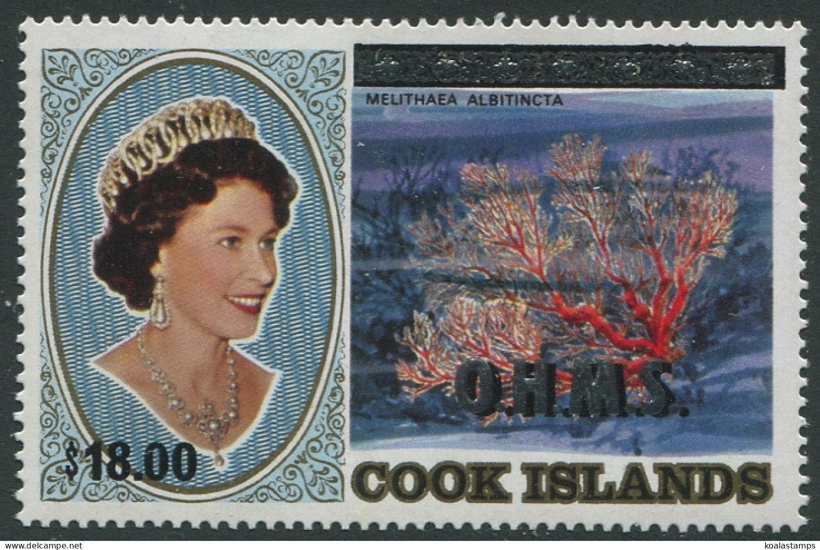 Cook Islands OHMS 1985 SGO53 $18 QEII Coral MNH - Cook