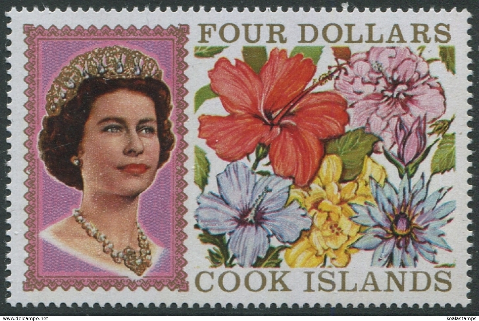 Cook Islands 1967 SG246A $4 QEII Flowers MNH - Cook
