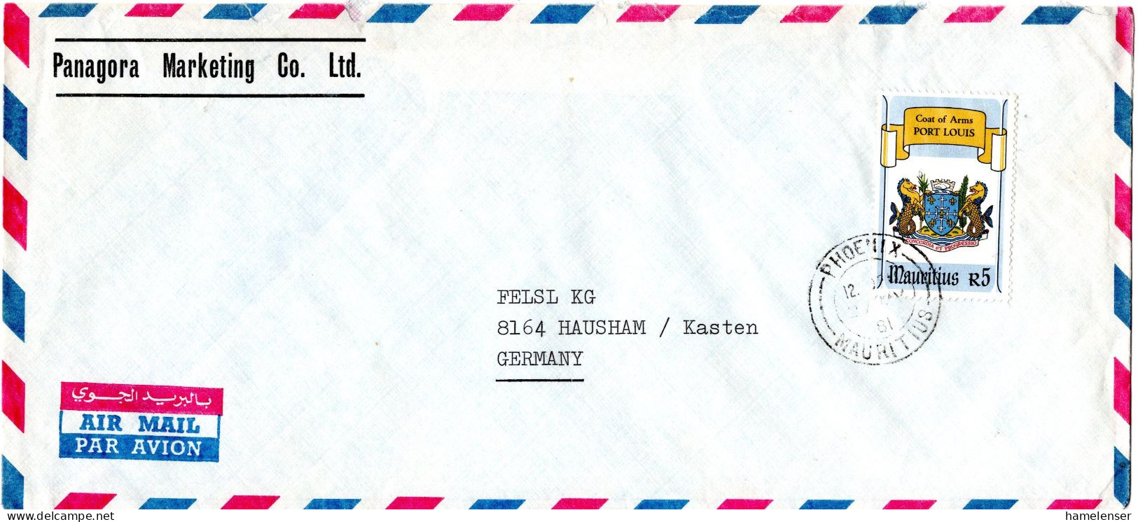 L77506 - Mauritius - 1981 - 5Rp Wappen EF A LpBf PHOENIX -> Westdeutschland - Mauritanië (1960-...)