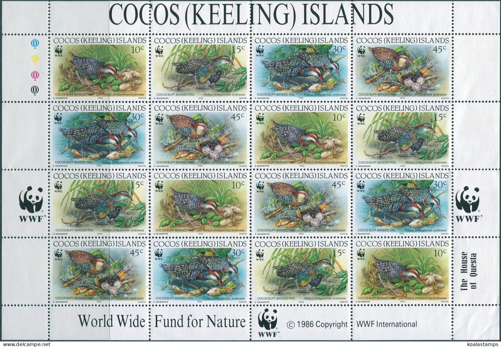 Cocos Islands 1992 SG265S Buff-banded Rail Sheet MNH - Isole Cocos (Keeling)