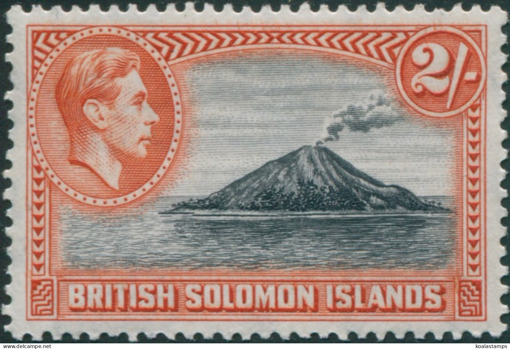 Solomon Islands 1939 SG69 2/- Tinakula Volcano Toned Back MLH - Salomon (Iles 1978-...)