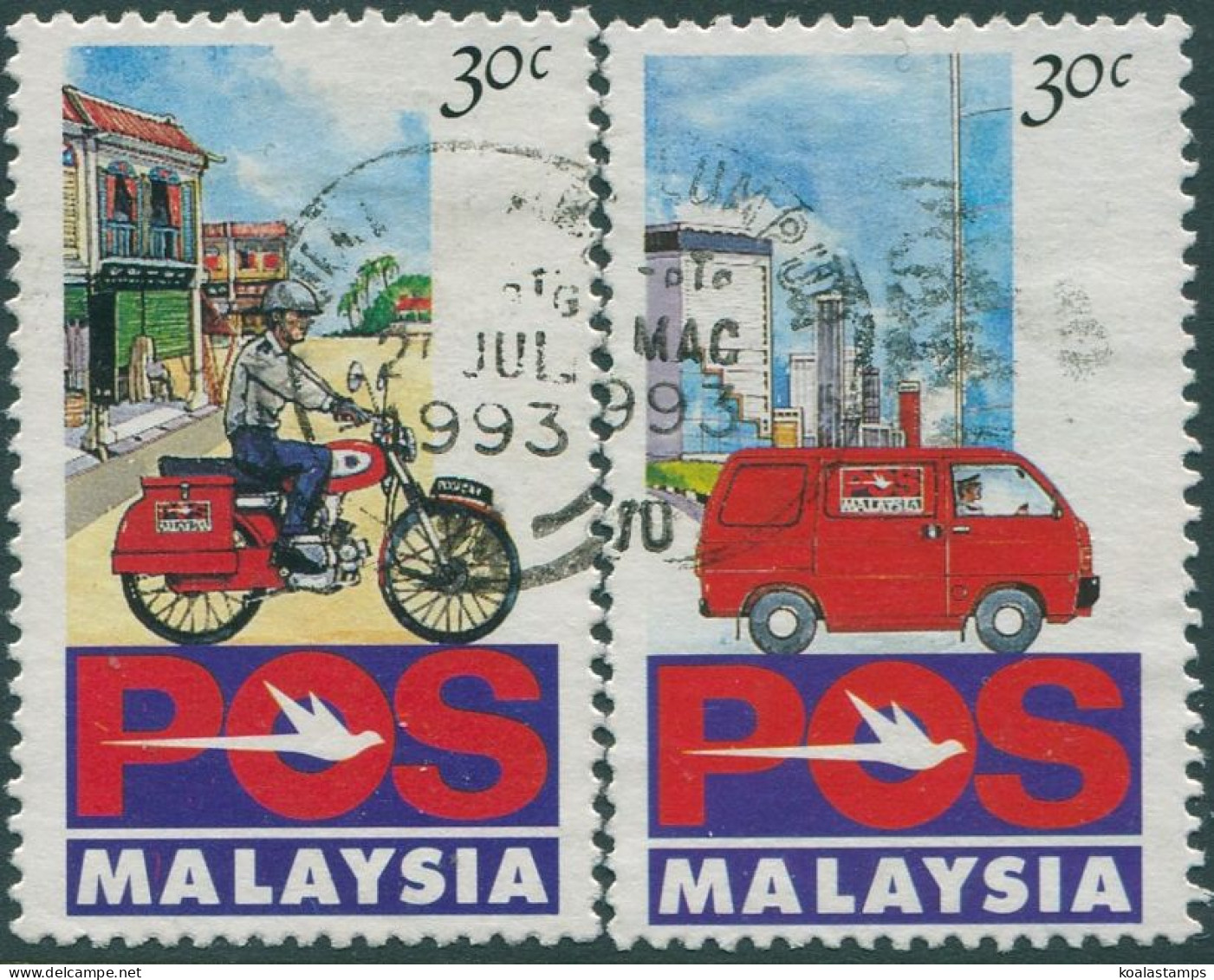 Malaysia 1992 SG472-473 Post Cycle And Van (2) FU - Malasia (1964-...)