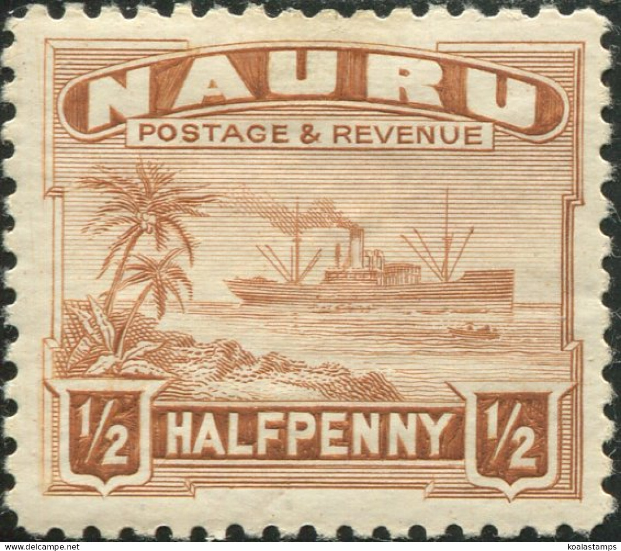 Nauru 1937 SG26B ½d Chestnut Freighter Shiny P11 MLH - Nauru