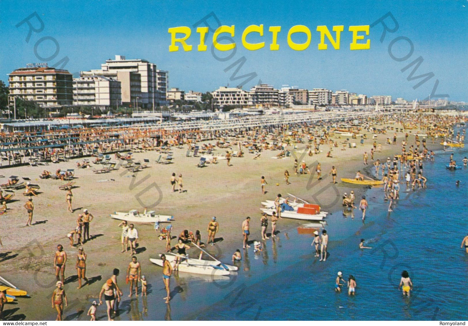 CARTOLINA  C8 RICCIONE,RIMINI,EMILIA ROMAGNA-SCORCIO ALBERGHI E DARSENA-MARE,BARCHE A VELA,BELLA ITALIA,VIAGGIATA 1974 - Rimini