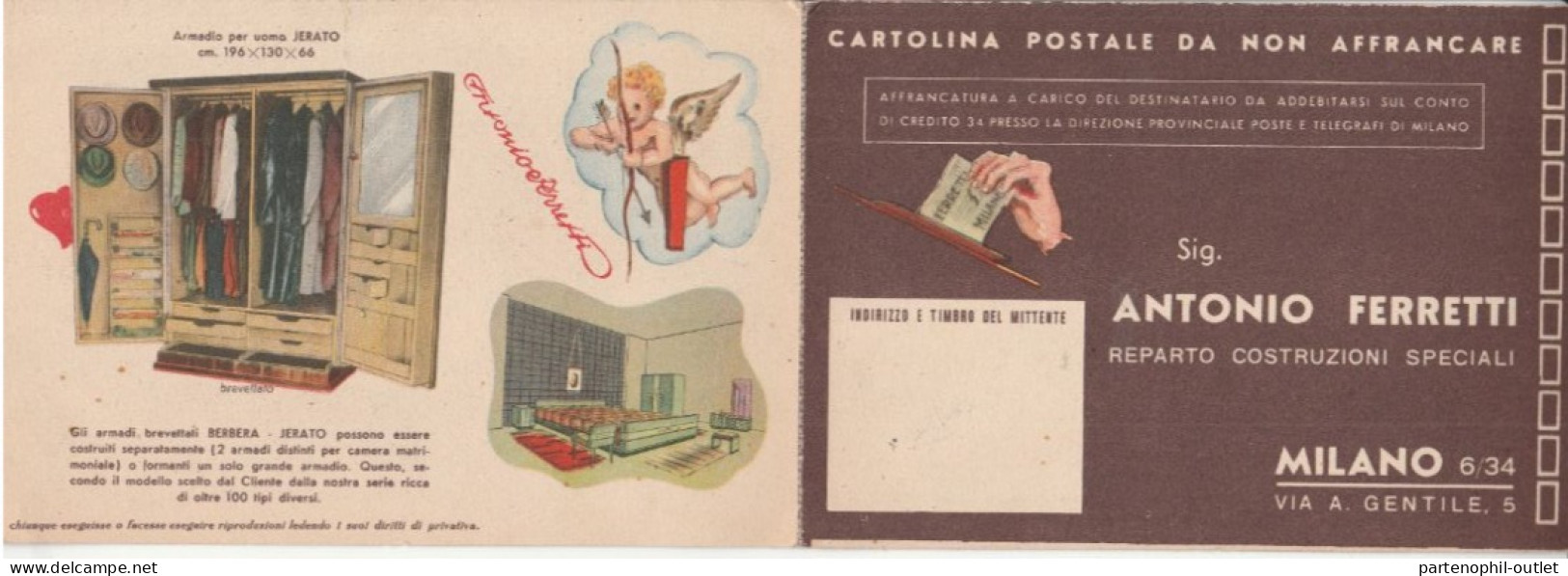 Cartolina - Postcard / Non Viaggiata /  Antonio Ferretti - Costruzioni Speciali Mobili  - Milano ( Doppia ) - Publicidad