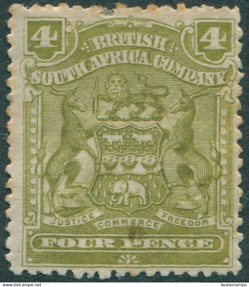 Rhodesia 1898 SG82 4d Olive Arms Light Toning And Missing Top Perf MH - Zimbabwe (1980-...)