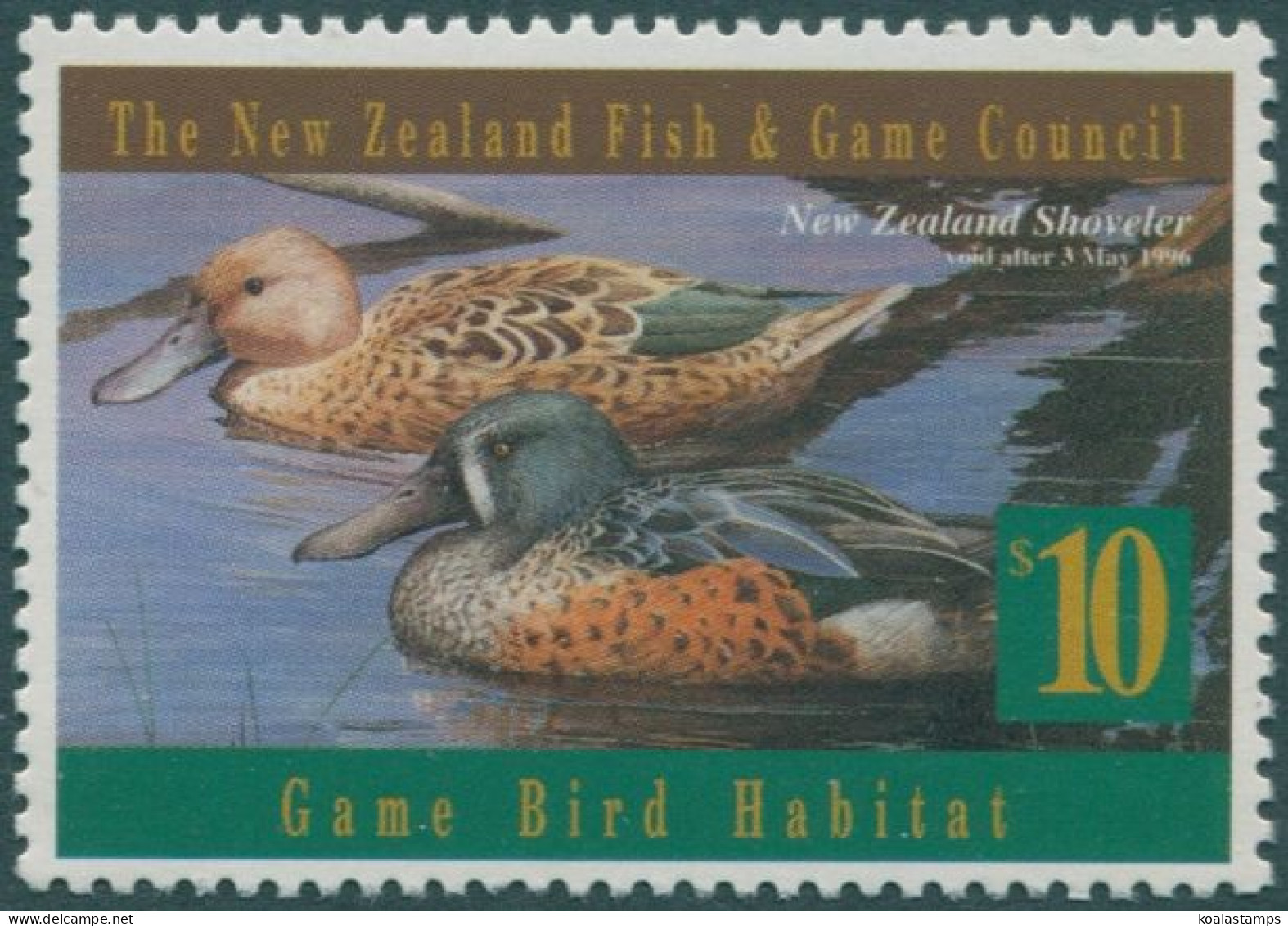 NZ Fish And Game Council 1996 $10 Shoveler MNH - Autres & Non Classés