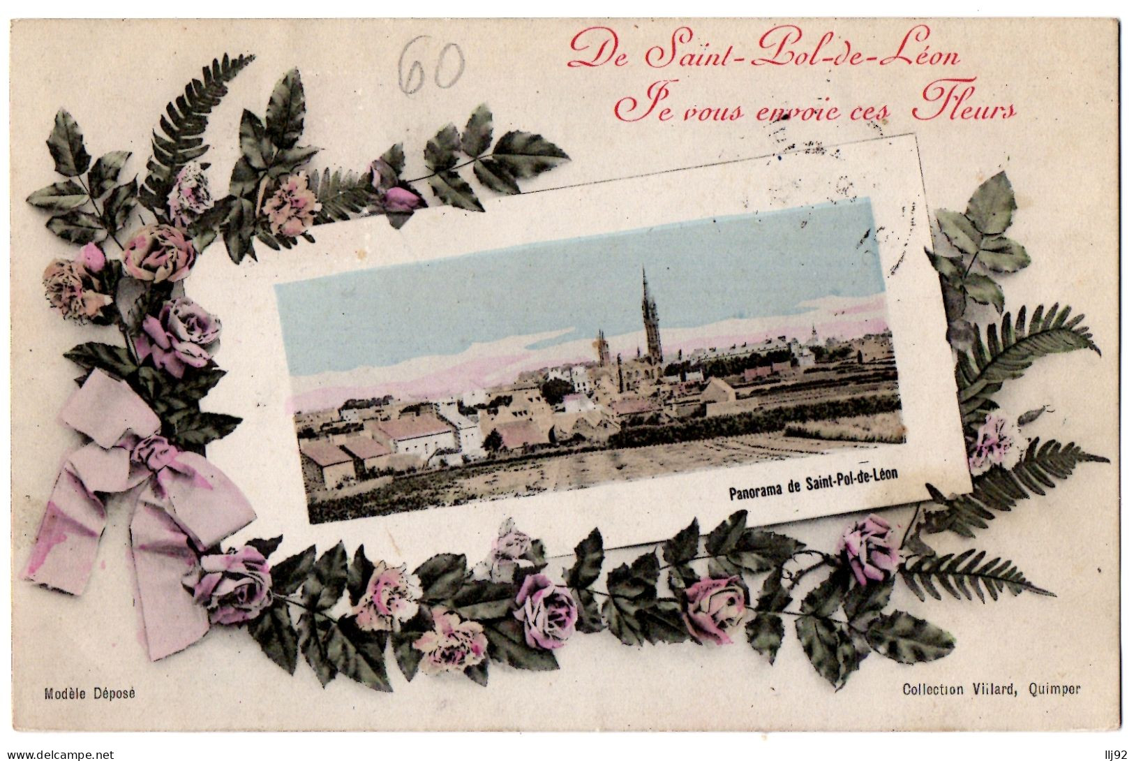 CPA 29 - SAINT POL DE LEON (Finistère) - De St-Pol-de-Léon, Je Vous Envoie Ces Fleurs (panorama) - Saint-Pol-de-Léon