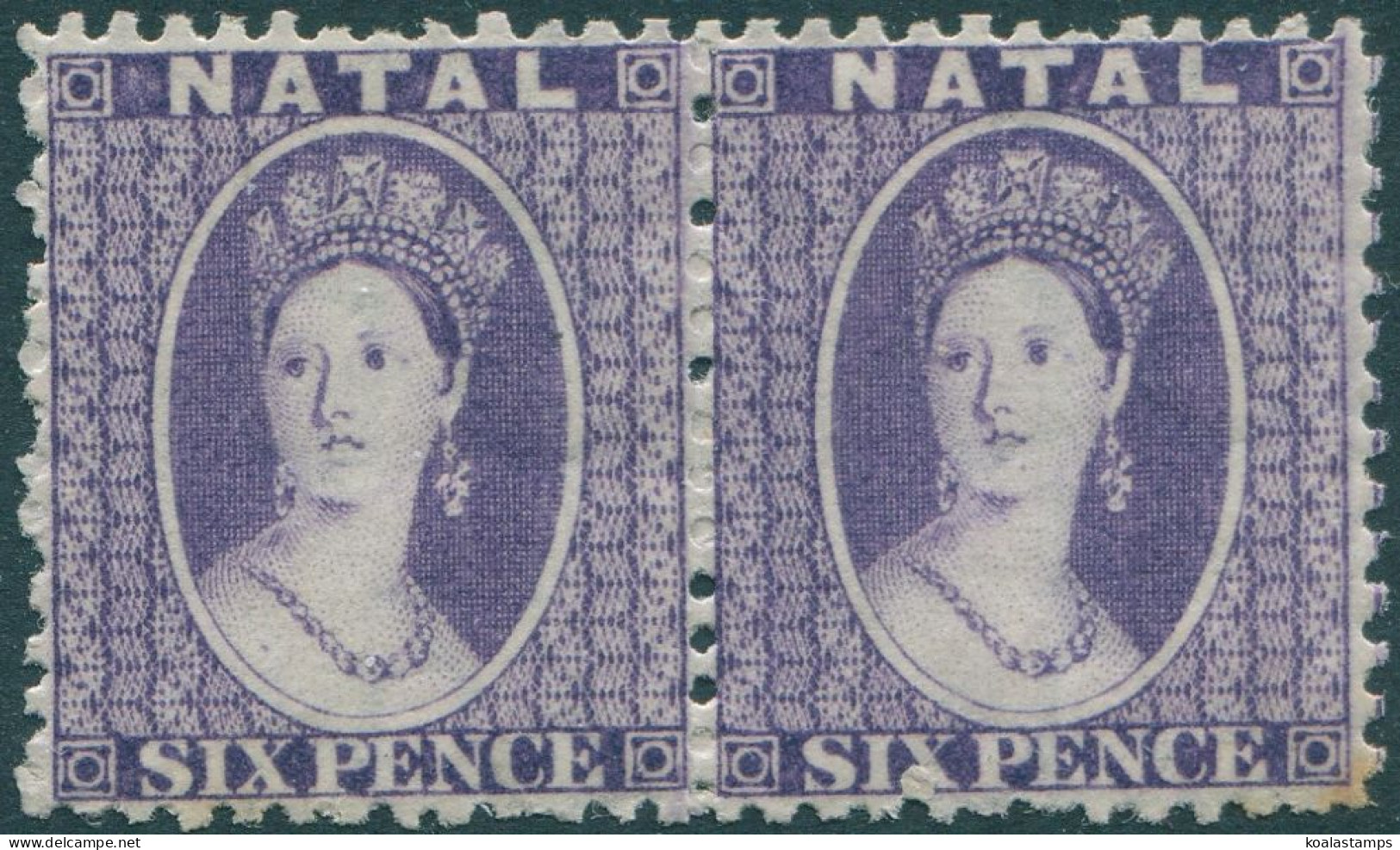 Natal 1859 SG24 6d Violet QV Pair MH - Natal (1857-1909)