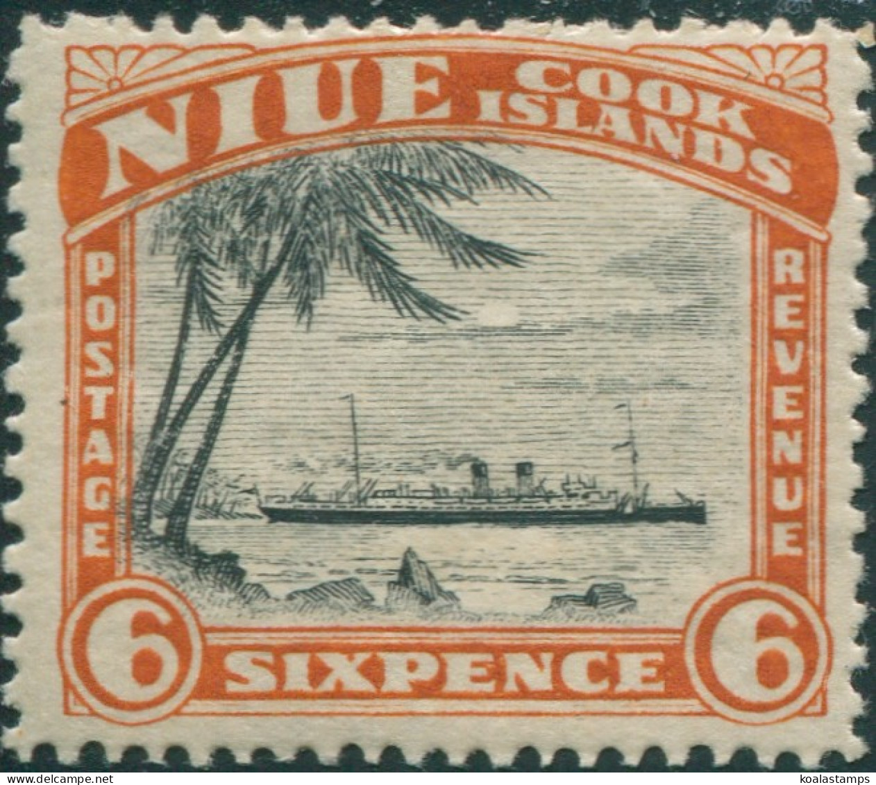 Niue 1932 SG60 6d Black And Orange-vermilion RMS Monowai MLH - Niue