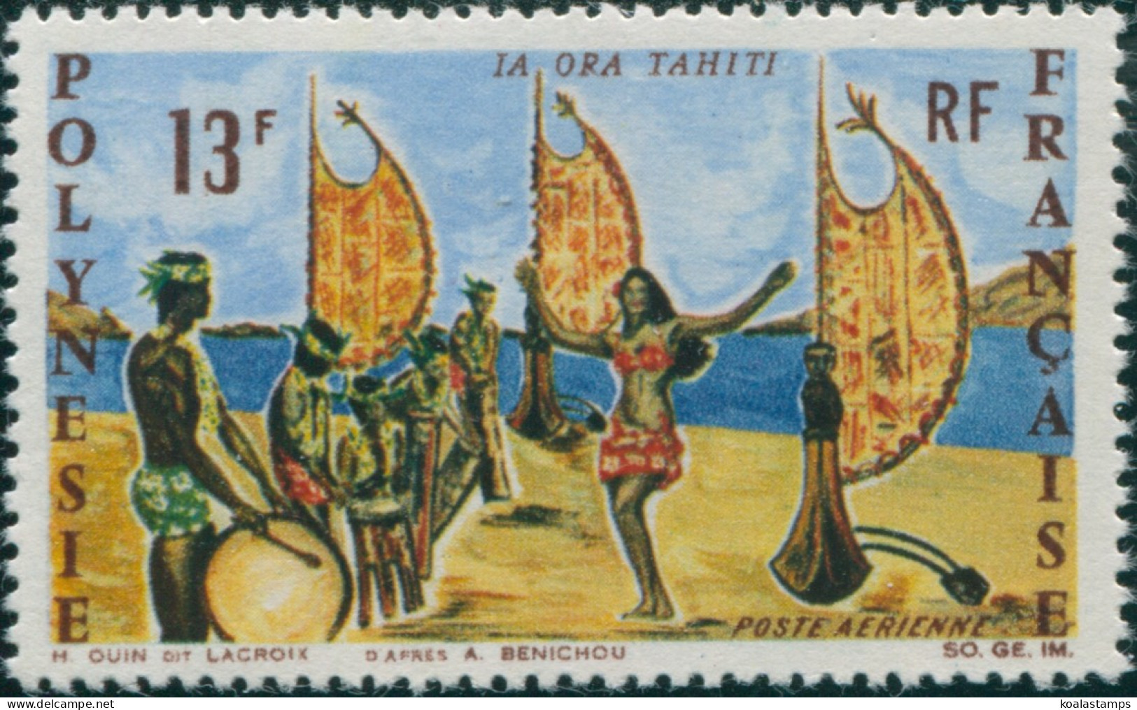 French Polynesia 1966 Sc#C44,SG62 13f Tahitian Dancer And Band MLH - Autres & Non Classés
