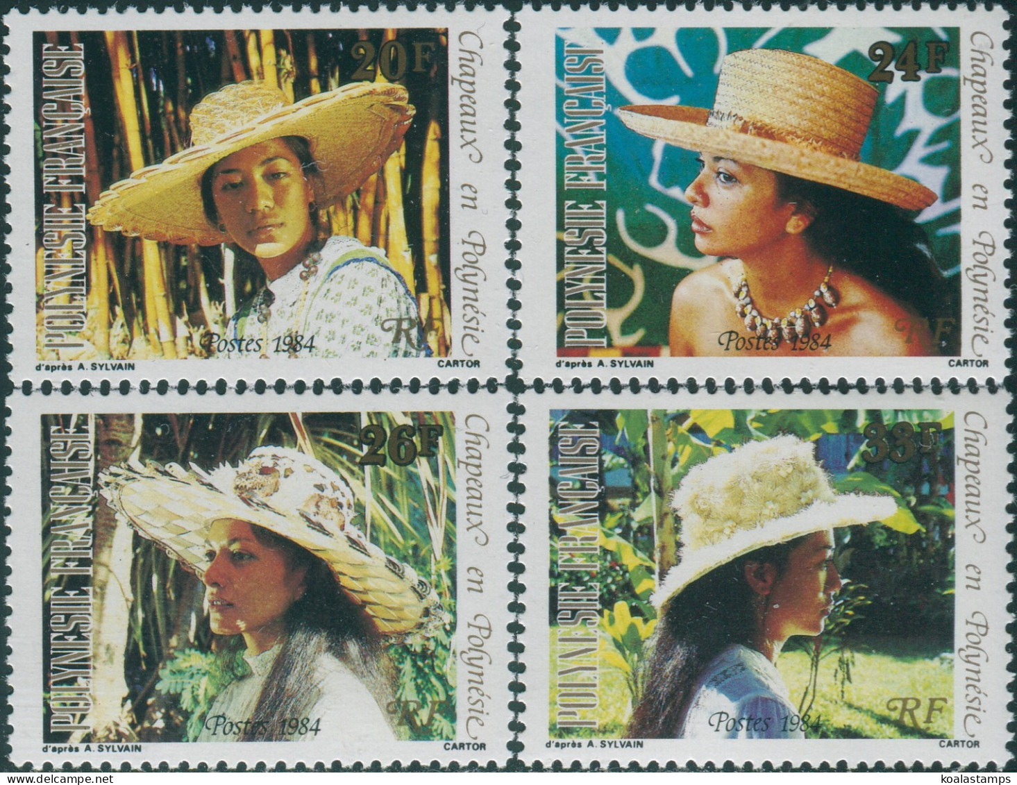 French Polynesia 1984 Sc#393-396,SG423-426 Polynesian Hats Set MNH - Altri & Non Classificati