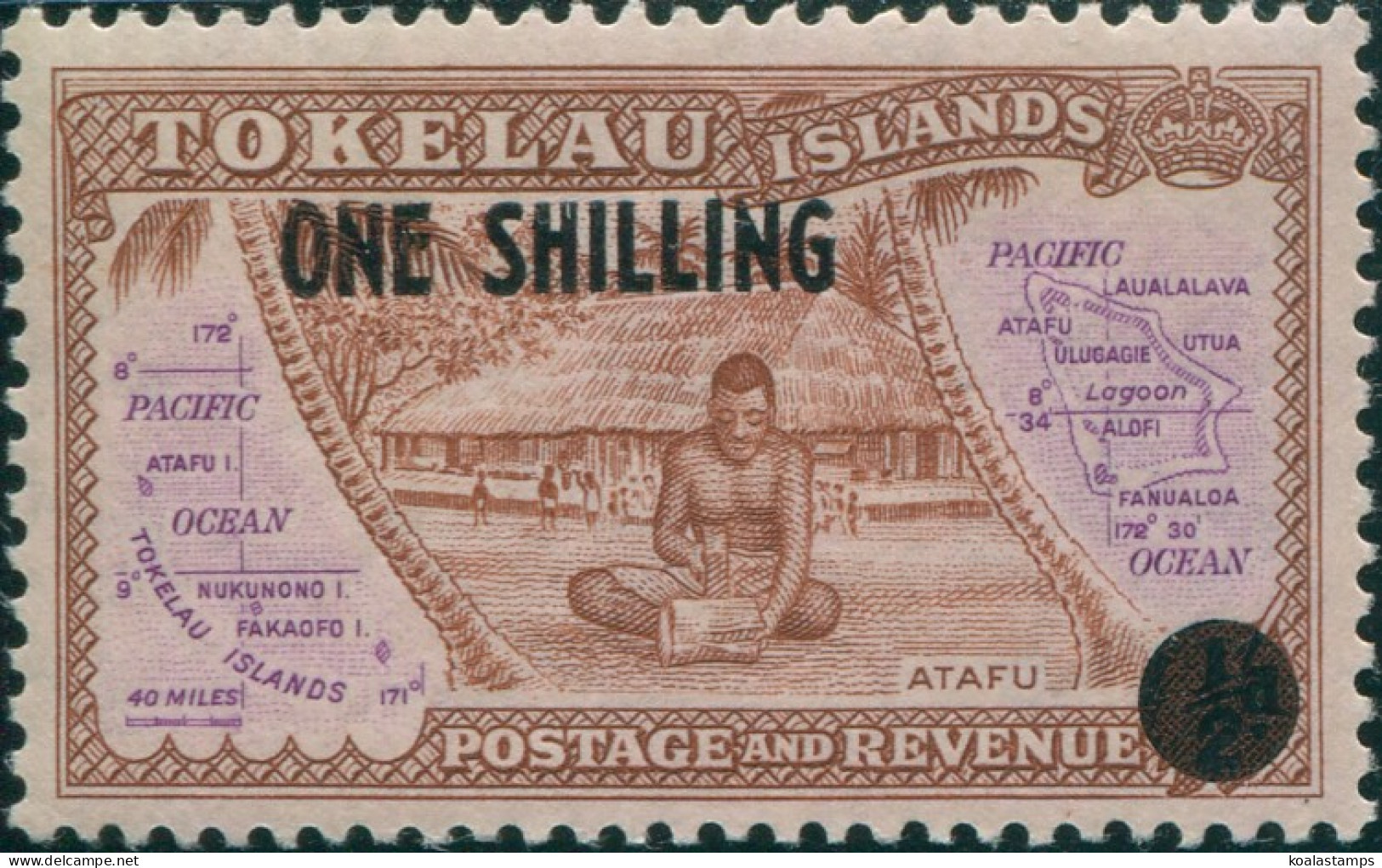 Tokelau 1956 SG5 1/- On ½d Atafu MLH - Tokelau