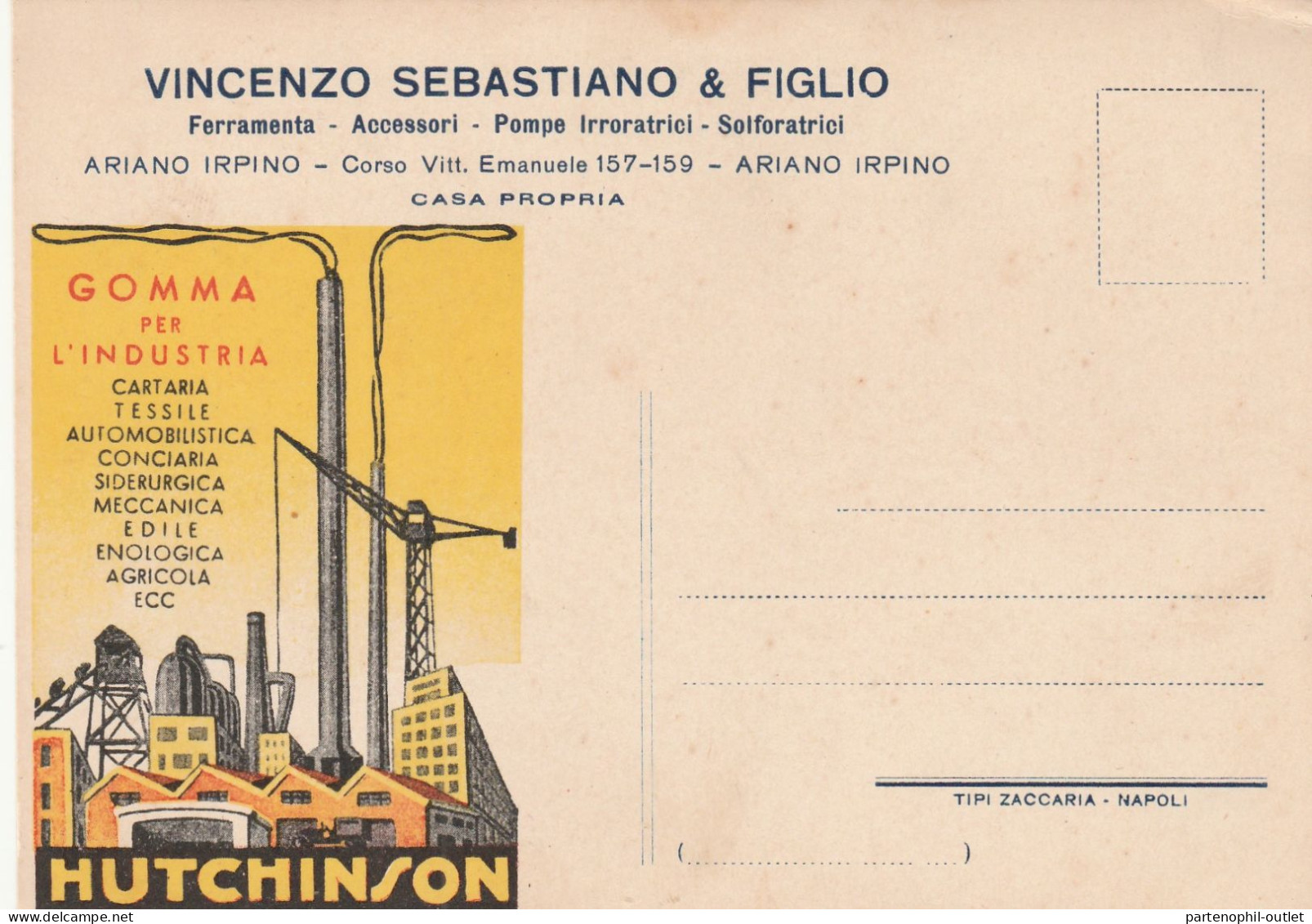 Cartolina - Postcard / Non Viaggiata /  Vincenzo Sebastiano E Figli - Ferramenta - Ariano Irpino. - Publicidad