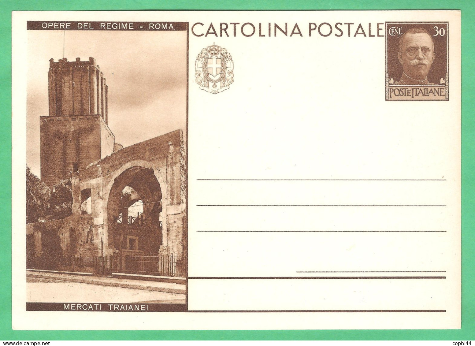 REGNO D'ITALIA 1931 CARTOLINA POSTALE VEIII OPERE DEL REGIME MERCATI TRAIANEI 30 C Bruno (FILAGRANO C70-13) NUOVA - Interi Postali