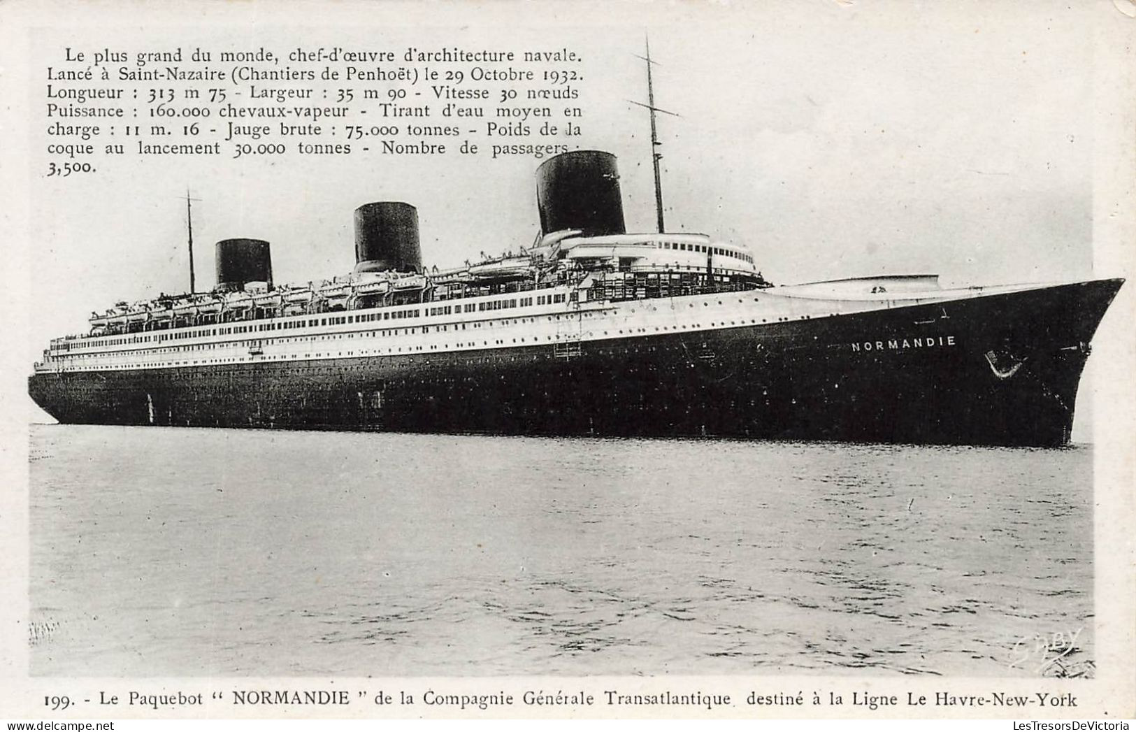 TRANSPORTS - Bateaux - Le Paquebots - Normandie - De La Compagnie Générale Transatlantique - Carte Postale Ancienne - Steamers