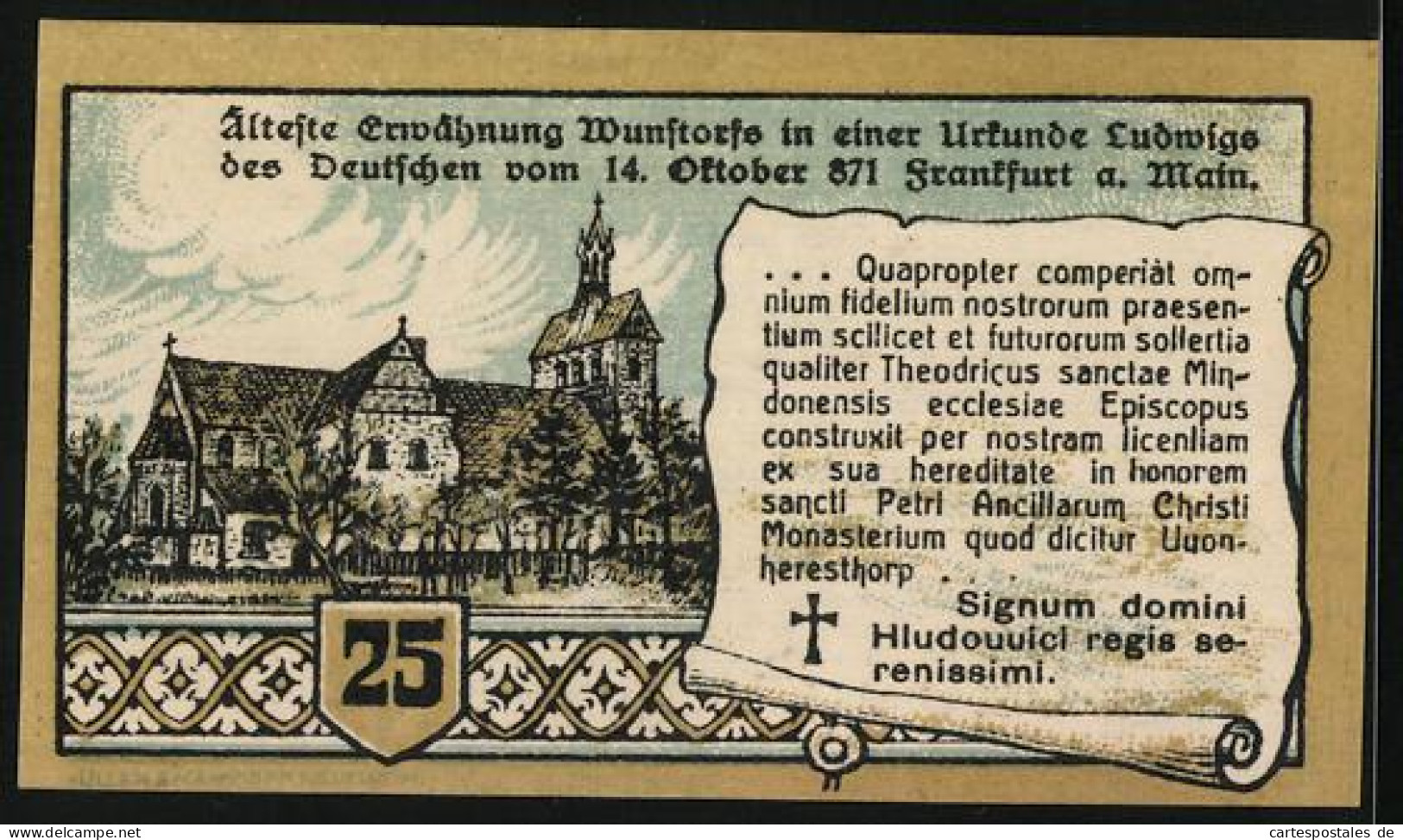Notgeld Wunstorf 1920, 25 Pfennig, Blick Zur Stiftskirche  - Lokale Ausgaben