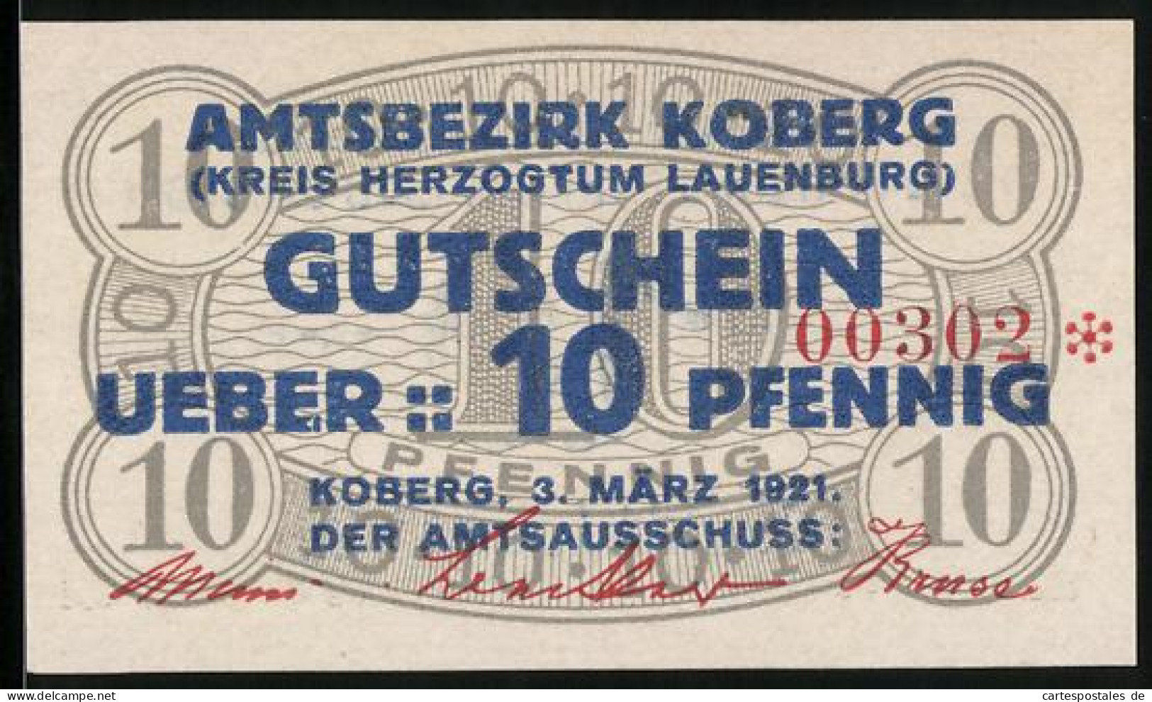 Notgeld Koberg /Kreis Lauenburg 1921, 10 Pfennig, Verzierungen  - [11] Emissions Locales
