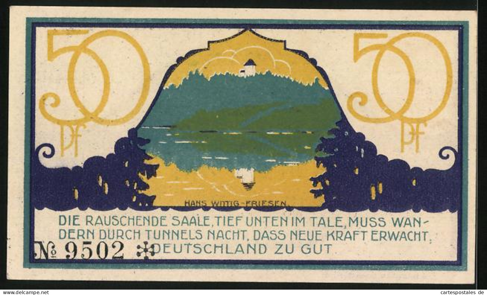 Notgeld Ziegenrück 1921, 50 Pfennig, Burg Spiegelt Sich Im Wasser  - [11] Emissions Locales