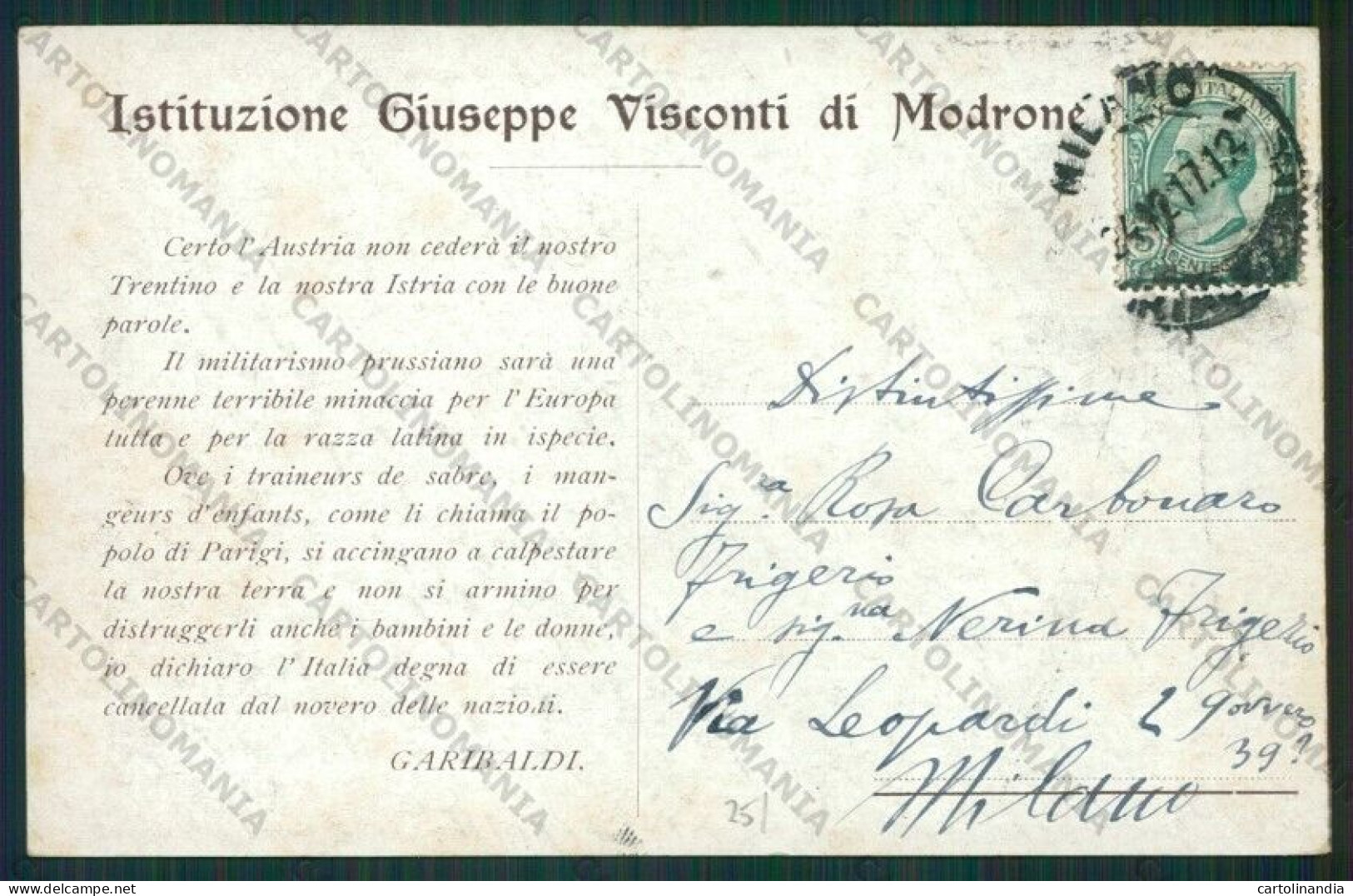 Milano Legnano Garibaldi Propaganda WWI Cartolina ZC6362 - Milano (Milan)