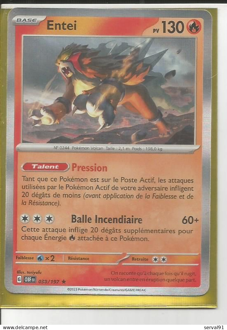 CARTE ENTEI HOLOGRAPHIQUE FLAMMES OBSIDIENNES N°30 - Scarlet & Violet