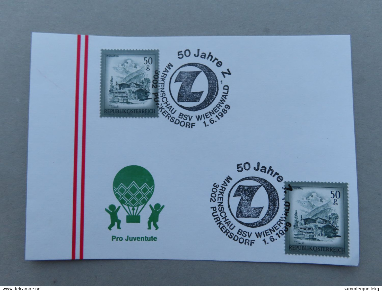 Österreich Pro Juventute - Mit Sonderstempel 1. 6. 1989 Purkersdorf, 50 Jahre Z (Nr.662) - Sonstige & Ohne Zuordnung