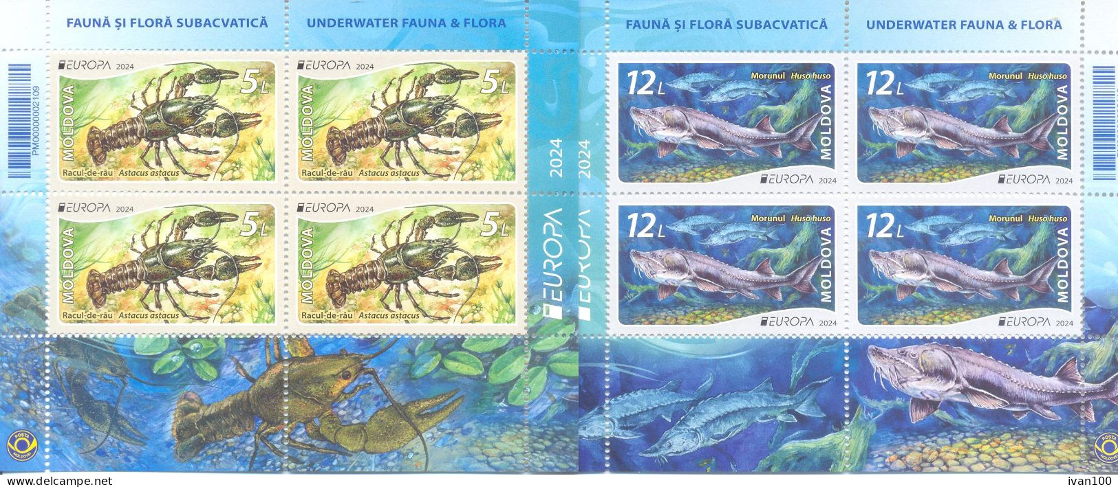 2024. Moldova,  Europa 2024, Underwater Flora And Fauna Of Moldova, 2 Booklet-panes, Mint/** - Moldawien (Moldau)