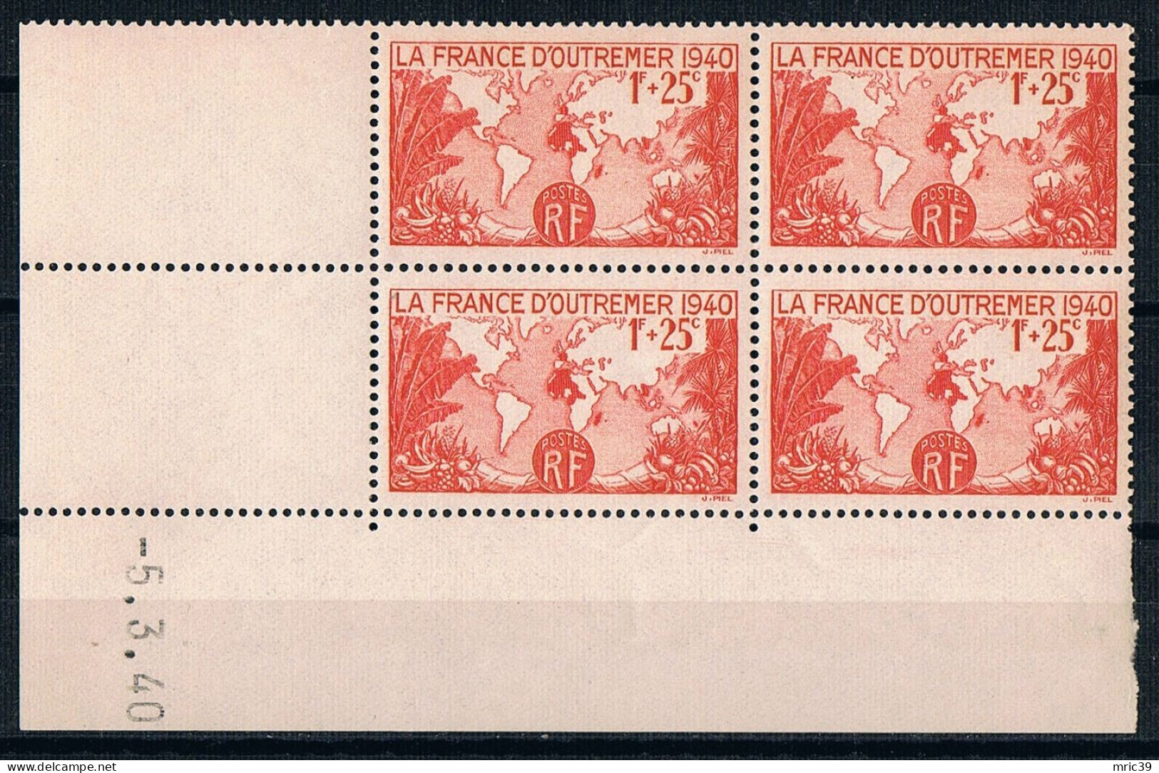 FRANCE 1940  Bloc De 4 Timbres  Y.T. N° 453  La France D'Outremer  Coin De Feuille Datés  Neuf  MNH ** - Nuevos