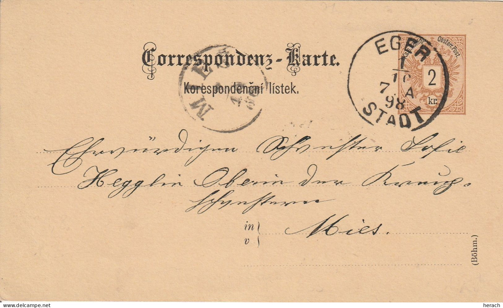 Autriche  Entier Postal Eger 1898 - Cartoline