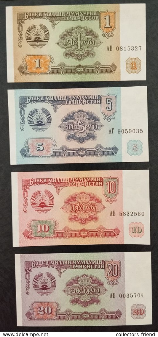 TADJIKISTAN 1 / 5 / 10 / 20 / 50 / 100 Rubles - 6 Notes Year 1994 - UNC - Tajikistan