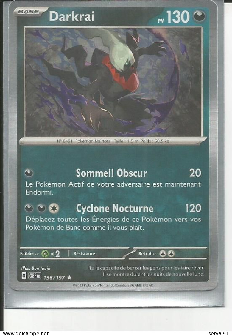 CARTE DARKRAI HOLOGRAPHIQUE FLAMMES OBSIDIENNES N° 136 - Karmesin Und Purpur