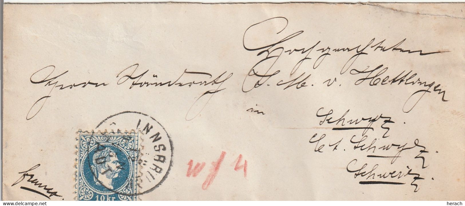 Autriche  Lettre Innsbruck Pour La Suisse 1873 - Briefe U. Dokumente