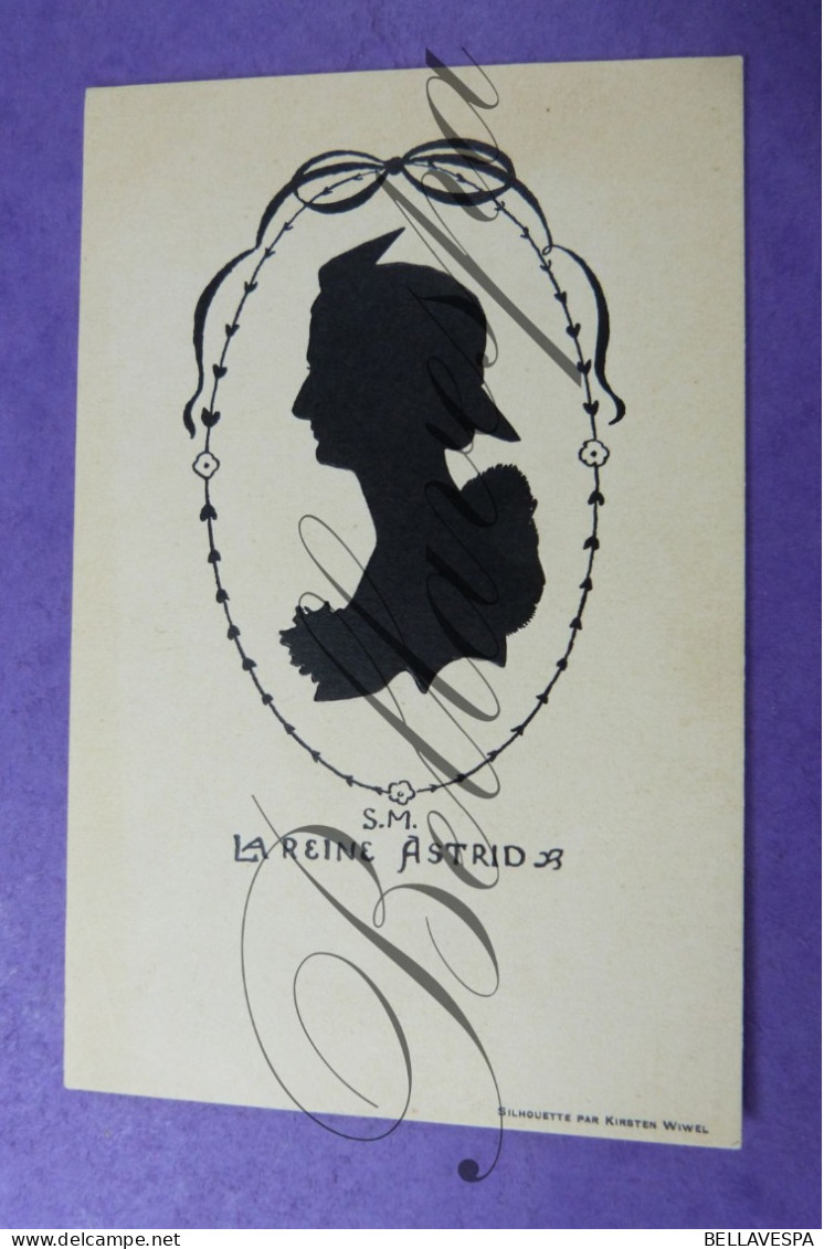 La Reine Astrid S.M. Artist Kirsten WIWEL  Druk Imprime F.Giele Leuven  Silhouettiste,  Silhouette Scherenschnitte S - Silhouetkaarten