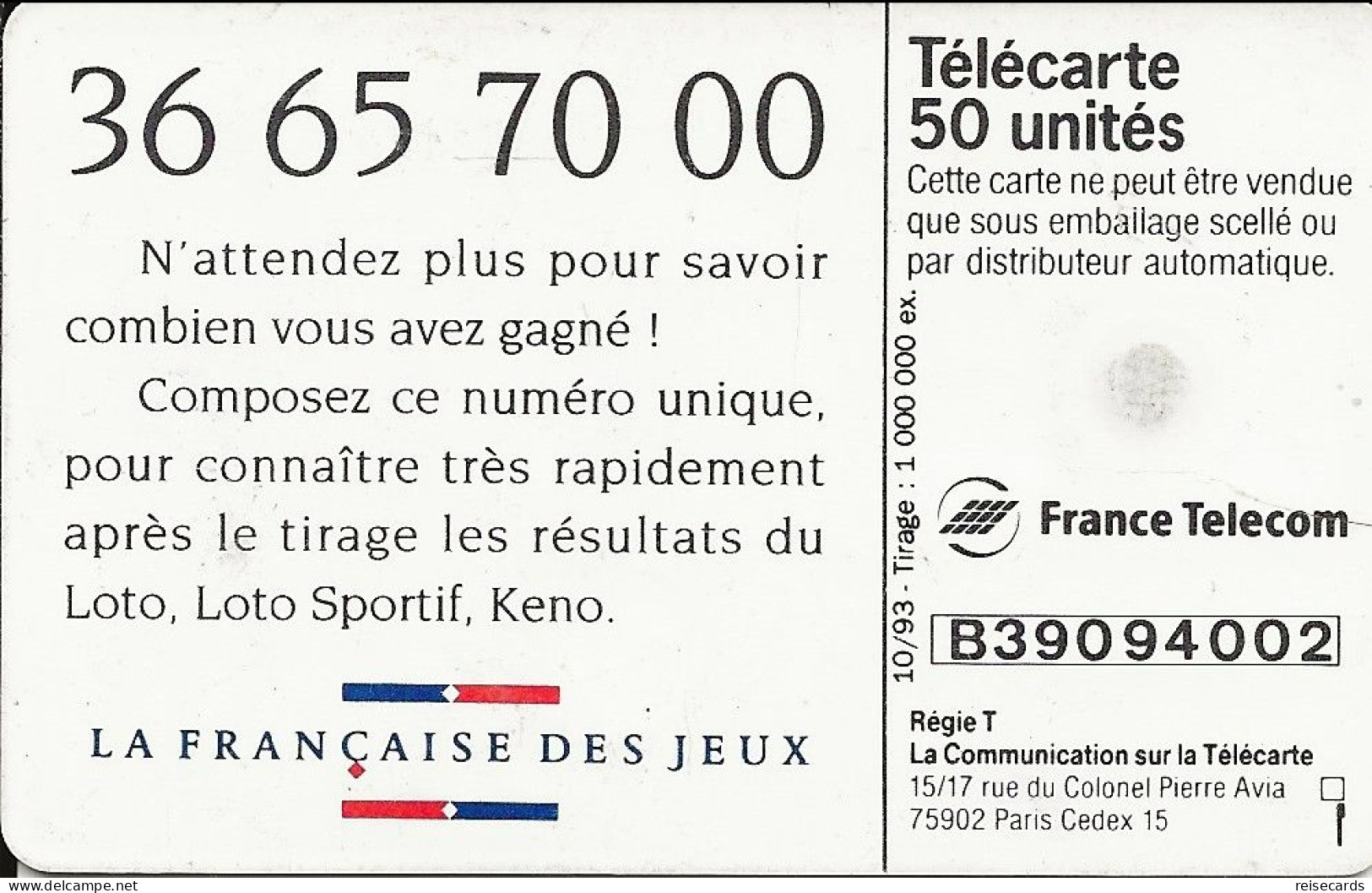 France: France Telecom 10.93 F429 Loto - 1993