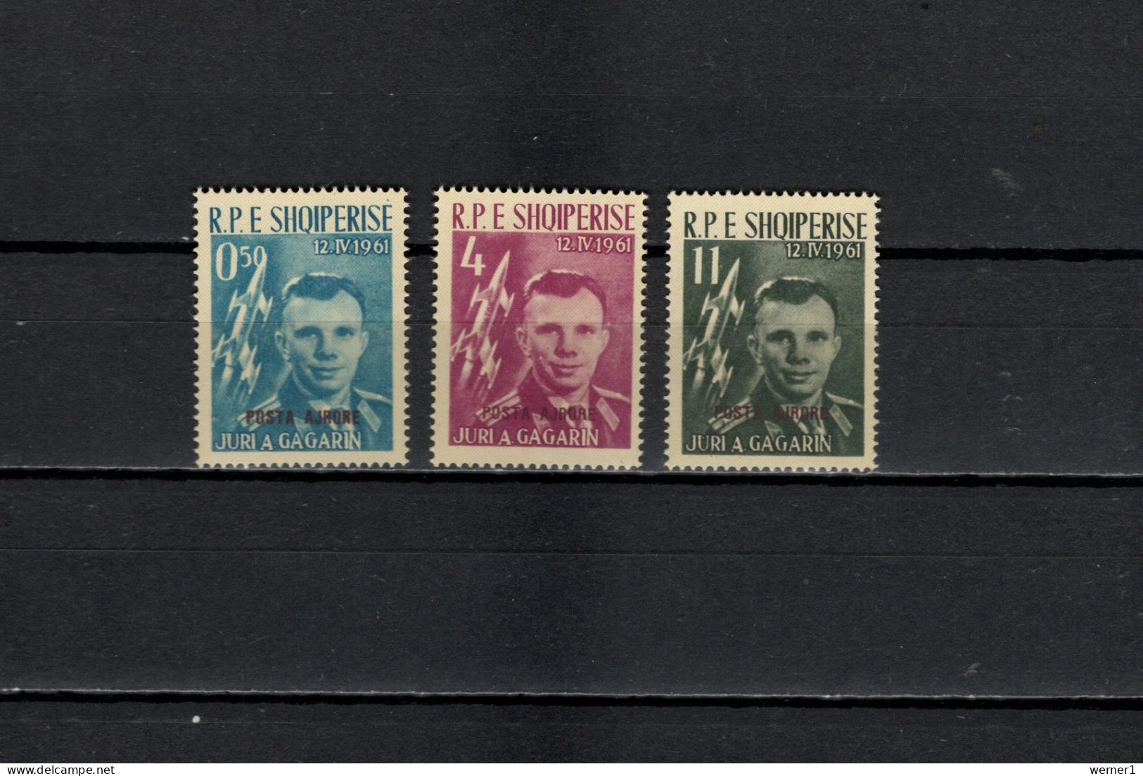 Albania 1962 Space, Yuri Gagarin, Vostok 1, Set Of 3 With Violet Overprint MNH -scarce- - Europa