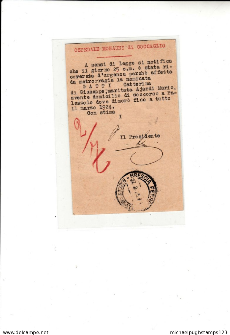 Italy / Stationery / Registered Postcards / Coccaglio - Unclassified