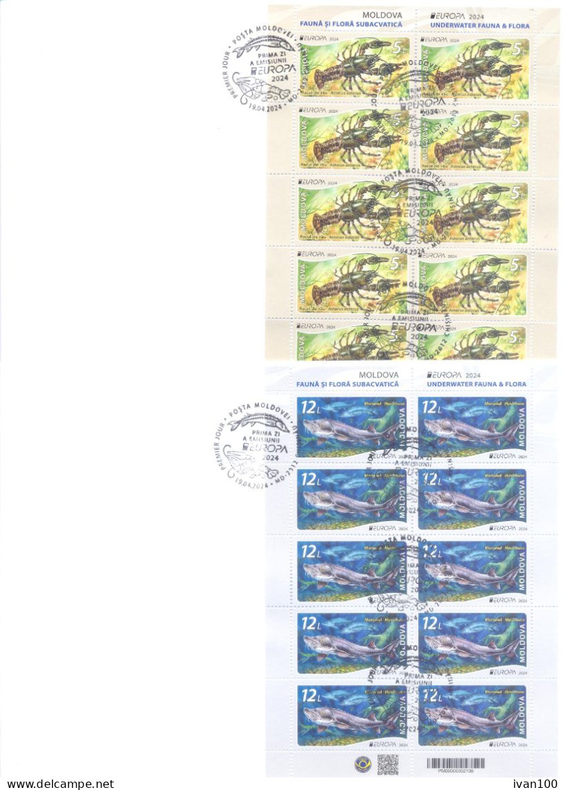 2024. Moldova,  Europa 2024, Underwater Flora And Fauna Of Moldova, 2 FDC With 2 Sheetlets, Mint/** - Moldawien (Moldau)